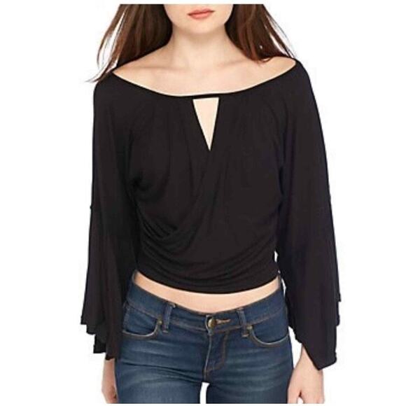 Whimsigoth Witchy Free People Top XS Black Boho Off The Shoulder Bell Sleeves - Picture 10 of 12